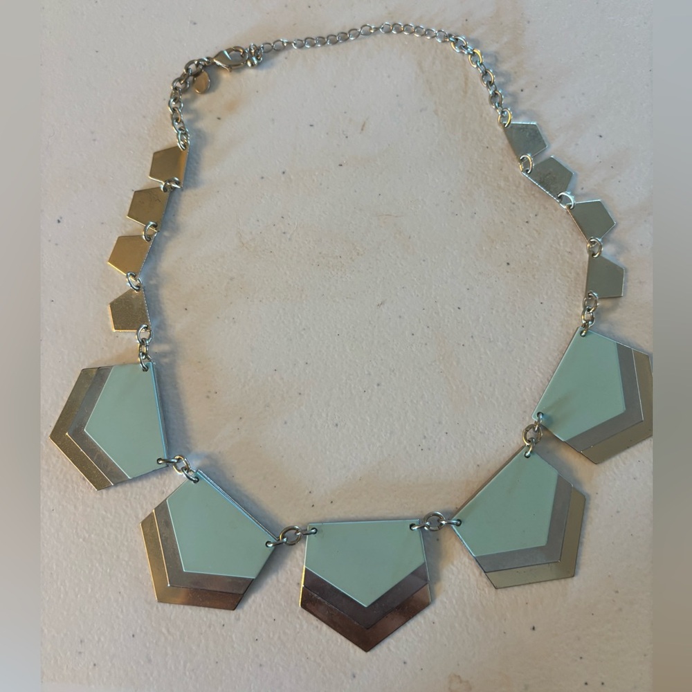 Express Antique Gold, Silver and Light Blue Geometric Statement Necklace